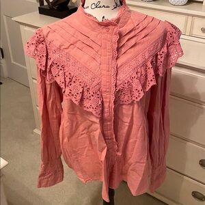 Free People Coral Lace-Trimmed Top